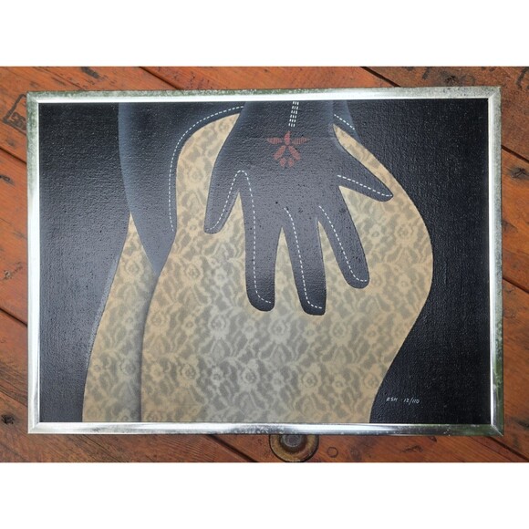 Robert Esh Signed Canvas Print 12/110 Woman's Hand On Hip Glove Lace Stockings - Picture 1 of 3